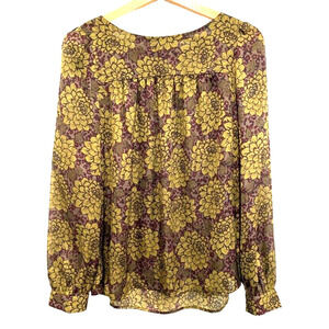 Loft - Colorful green & maroon long sleeve sheer blouse women's size Small